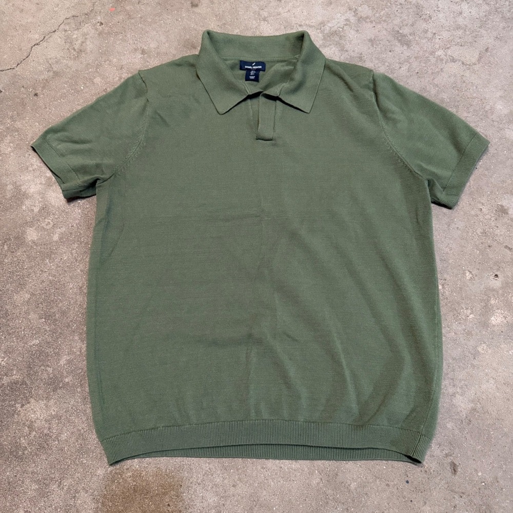 Daniel Hechter Polo Shirt Mens Large Green Short Sleeve Knit Rayon Blend Sweater
